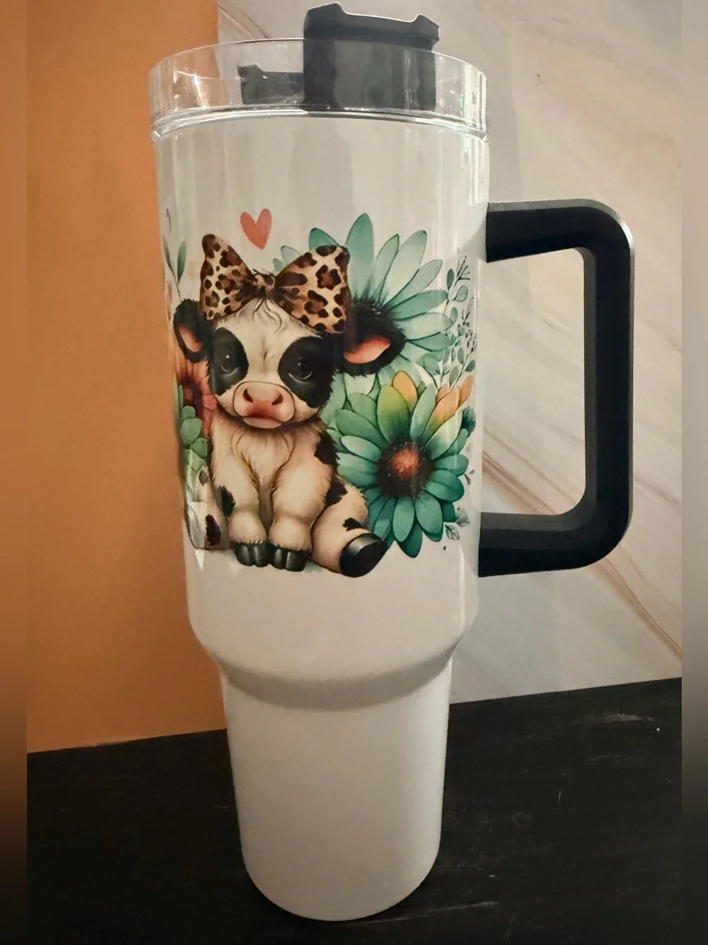 32 oz Stainless Steel Tumbler “Highlander Cows Flowers